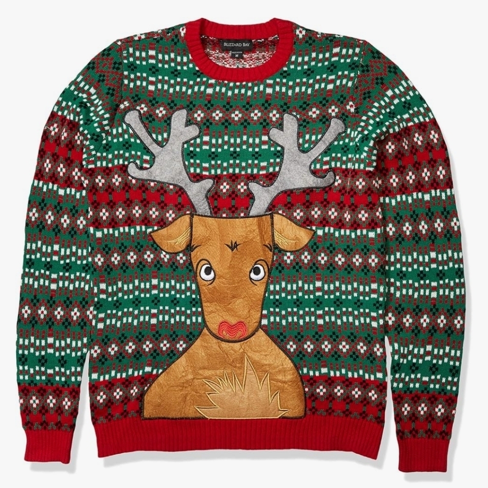 Blizzard Bay Men's Ugly Christmas holiday Sweater Drink Pocket reindeer sz XL